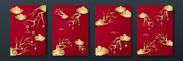 Fondo de diseño chino de oro rojo feliz año nuevo chino