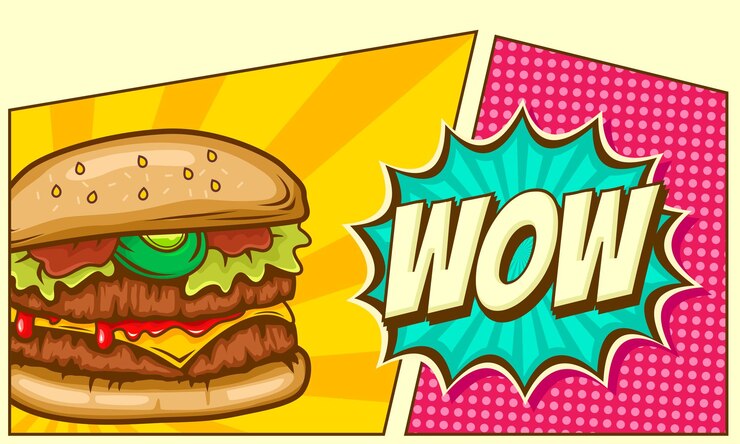 Vector fondo de diseño de dibujos animados de arte pop de hamburguesa