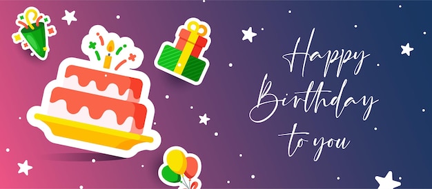 Fondo de diseño de feliz cumpleaños o banner con pegatina