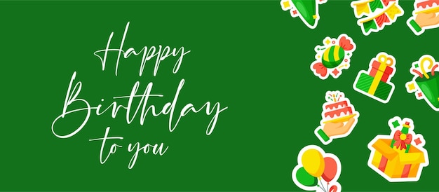 Fondo de diseño de feliz cumpleaños o banner con pegatina