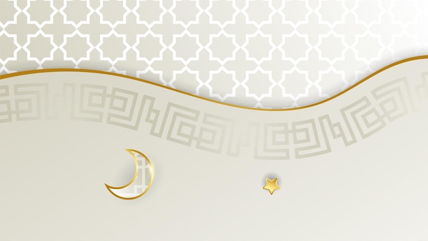 Fondo de diseño islámico de oro blanco árabe de linterna dorada elegante fondo de banner de ramadán kareem universal con mezquita de patrón islámico de luna de linterna y elementos islámicos de lujo abstractos