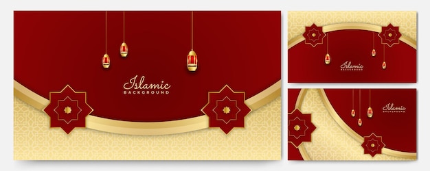 Fondo de diseño islámico de oro rojo árabe linterna dorada