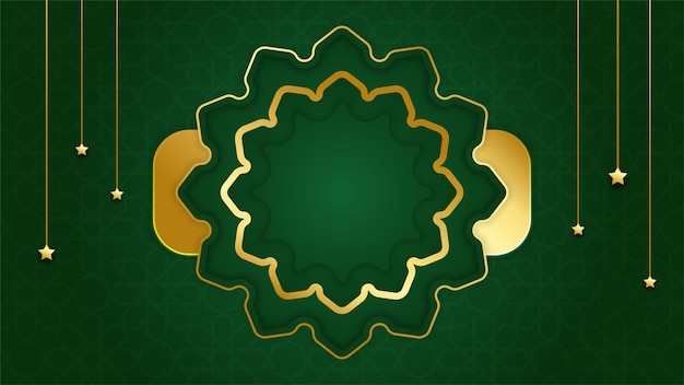 Fondo de diseño islámico verde árabe de linterna de mandala realista fondo de banner de ramadán kareem universal con mezquita de patrón islámico de luna de linterna y elementos islámicos de lujo abstractos