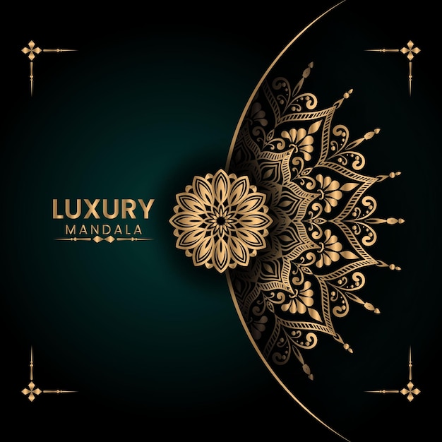 Fondo de diseño de mandala de flor de oro de lujo Vector Premium