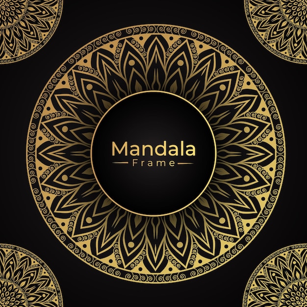 Fondo de diseño de mandala de lujo y marco con color dorado