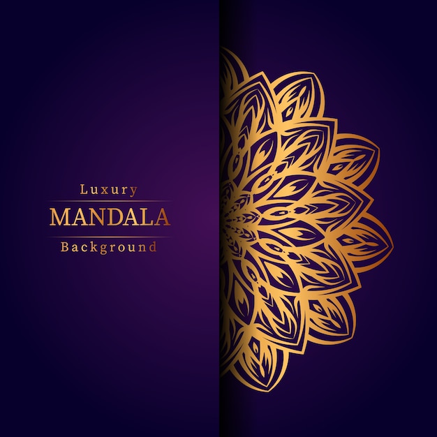 Fondo de diseño de mandala ornamental de lujo en color dorado, fondo de mandala de lujo para invitación de boda, portada de libro