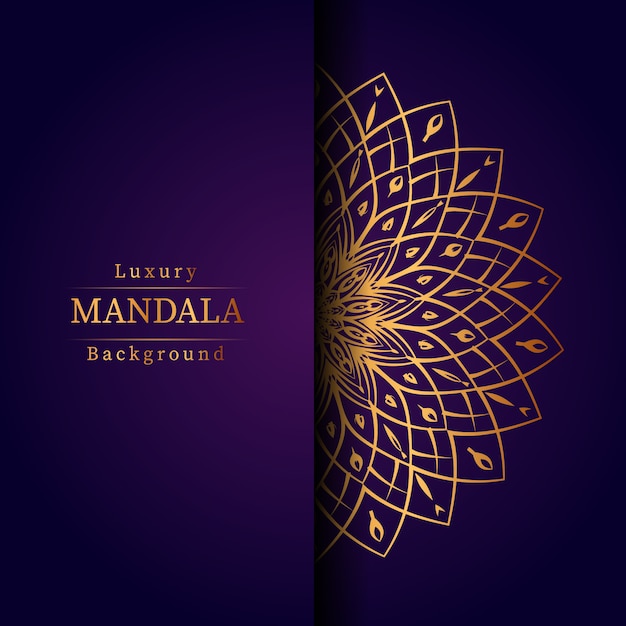 Fondo de diseño de mandala ornamental de lujo en color dorado, fondo de mandala de lujo para invitación de boda, portada de libro