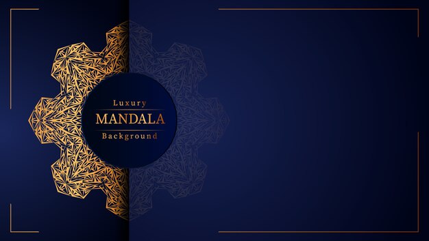 Fondo de diseño de mandala ornamental de lujo en color dorado, fondo de mandala de lujo para invitación de boda, portada de libro