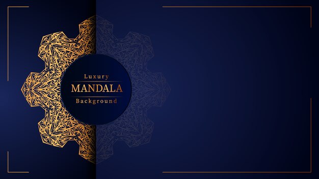 Fondo de diseño de mandala ornamental de lujo en color dorado, fondo de mandala de lujo para invitación de boda, portada de libro