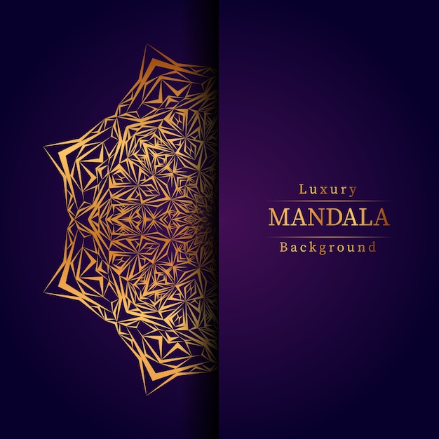 Fondo de diseño de mandala ornamental de lujo en color dorado, fondo de mandala de lujo para invitación de boda, portada de libro