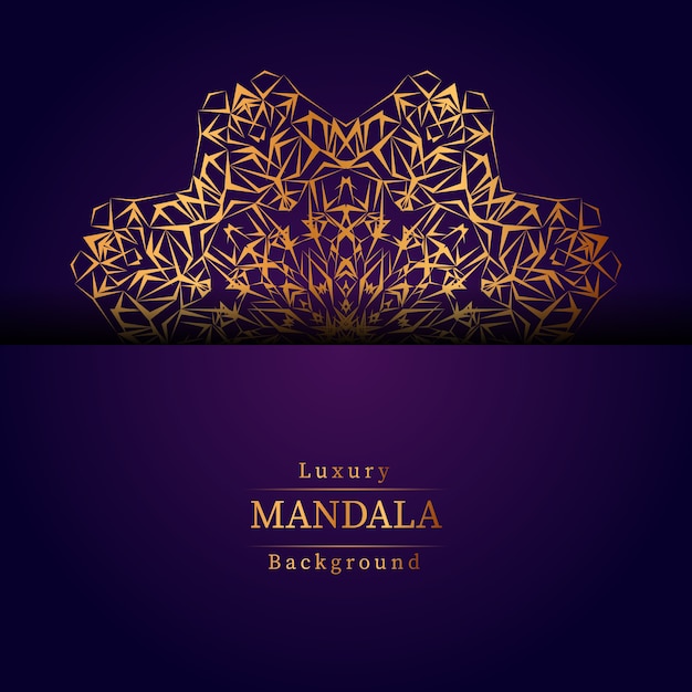 Fondo de diseño de mandala ornamental de lujo en color dorado, fondo de mandala de lujo para invitación de boda, portada de libro