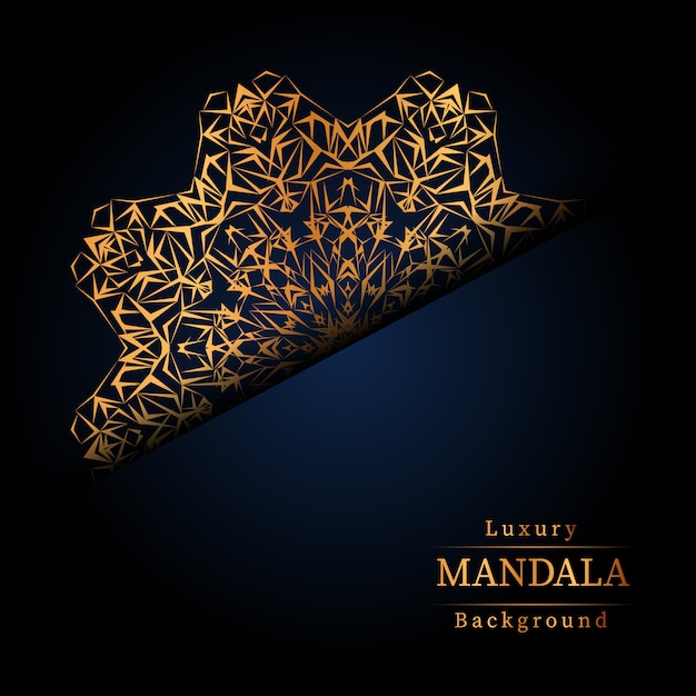 Fondo de diseño de mandala ornamental de lujo en color dorado, fondo de mandala de lujo para invitación de boda, portada de libro