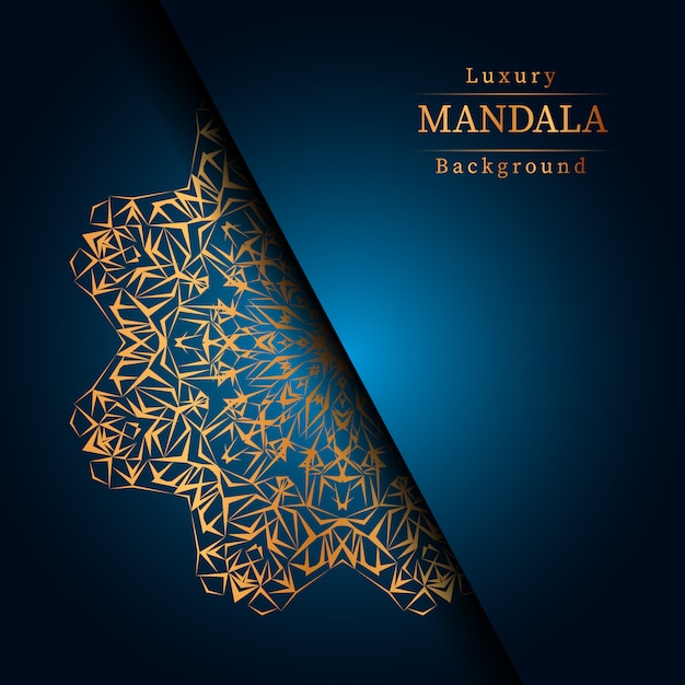 Fondo de diseño de mandala ornamental de lujo en color dorado, fondo de mandala de lujo para invitación de boda, portada de libro