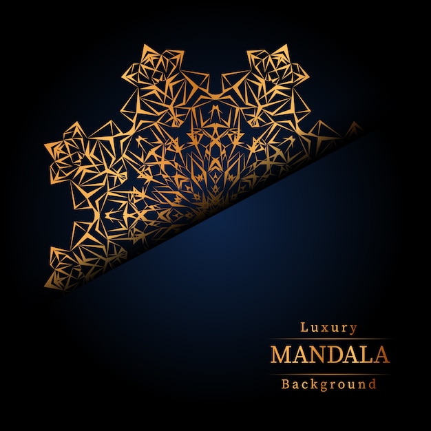 Fondo de diseño de mandala ornamental de lujo en color dorado, fondo de mandala de lujo para invitación de boda, portada de libro