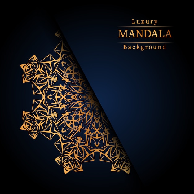 Fondo de diseño de mandala ornamental de lujo en color dorado, fondo de mandala de lujo para invitación de boda, portada de libro