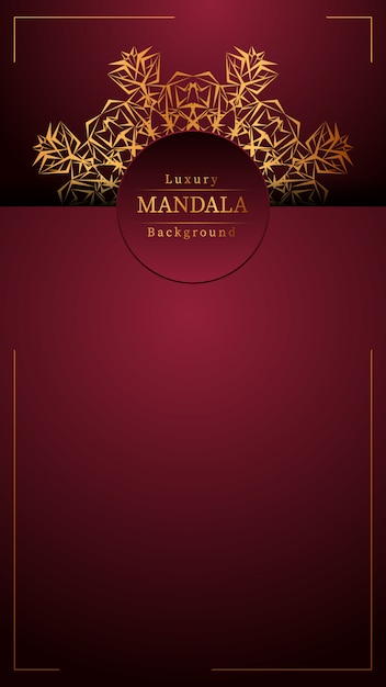 Fondo de diseño de mandala ornamental de lujo en color dorado, fondo de mandala de lujo para invitación de boda, portada de libro