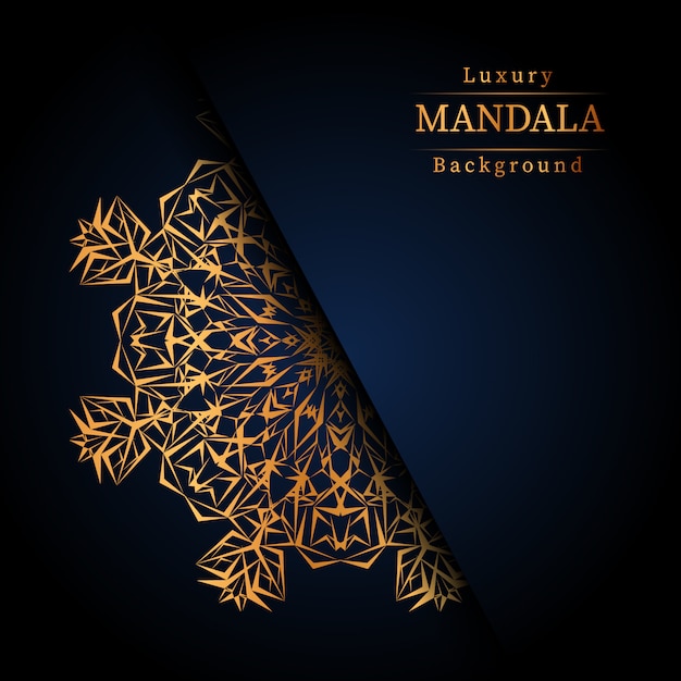 Fondo de diseño de mandala ornamental de lujo en color dorado, fondo de mandala de lujo para invitación de boda, portada de libro