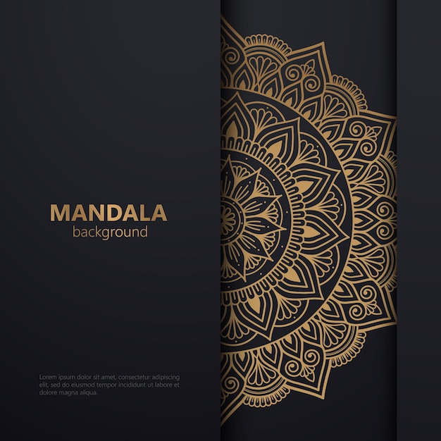 Fondo de diseño de mandala ornamental de lujo en color negro y dorado