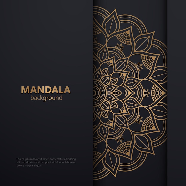 Fondo de diseño de mandala ornamental de lujo en color negro y dorado