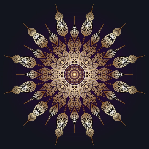 Fondo de diseño de mandala ornamental de lujo combinado con dorado y morado