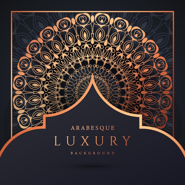 Fondo de diseño de mandala ornamental de lujo en vector de patrón arabesco dorado Premium