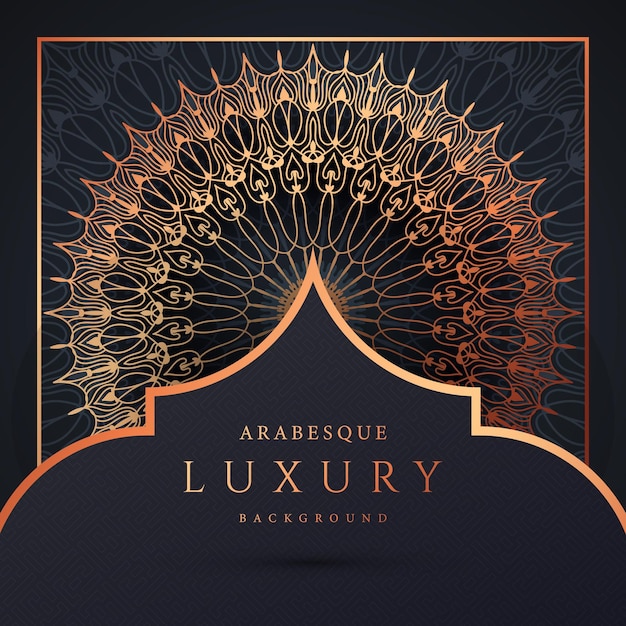 Fondo de diseño de mandala ornamental de lujo en vector de patrón arabesco dorado Premium