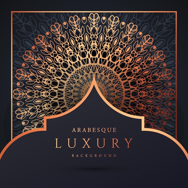 Fondo de diseño de mandala ornamental de lujo en vector de patrón arabesco dorado Premium