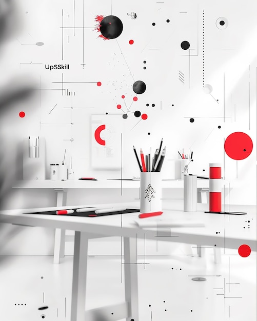Vector fondo de diseño minimalista sobre el tema de la gestión de proyectos en colores blanco rojo y negro