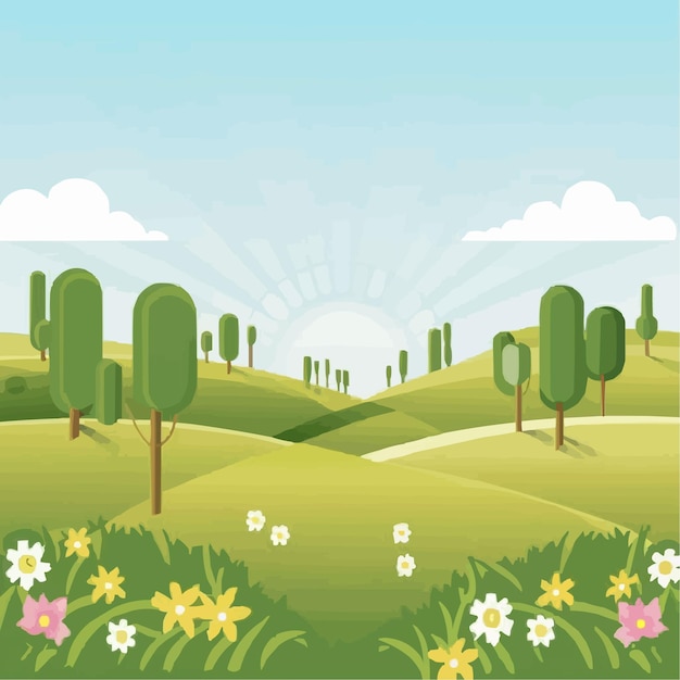 Vector fondo de diseño de paisaje de primavera plano