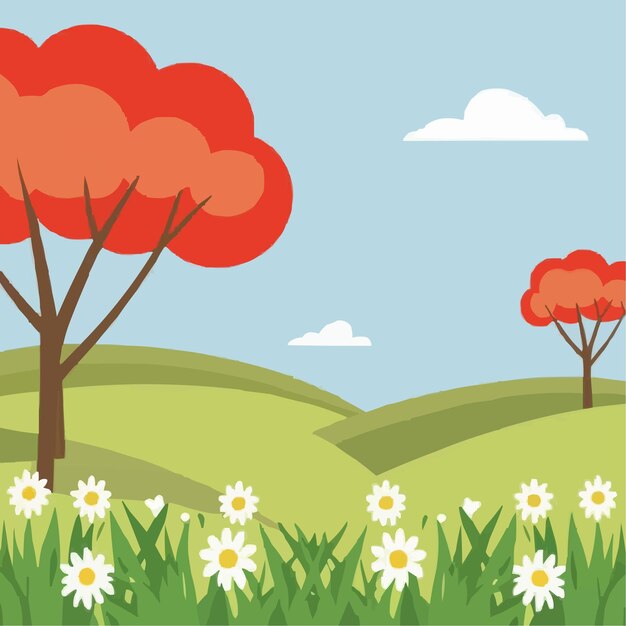 Vector fondo de diseño de paisaje de primavera plano