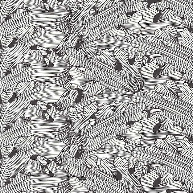 fondo de diseño de patrón de doodle de líneas de hoja hermosa