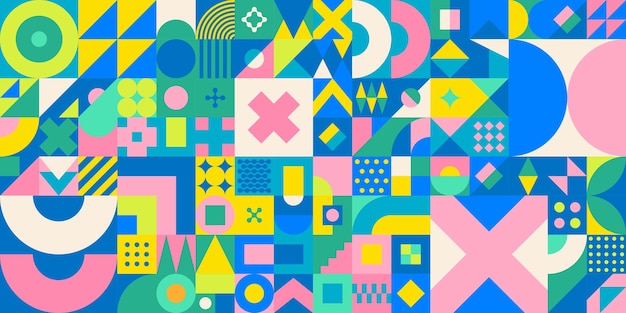 Fondo de diseño de patrones geométricos Bauhaus de vector abstracto sin fisuras