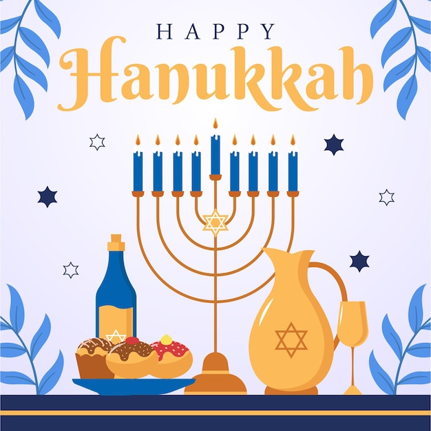 Fondo de diseño plano de Hanukkah dibujado a mano