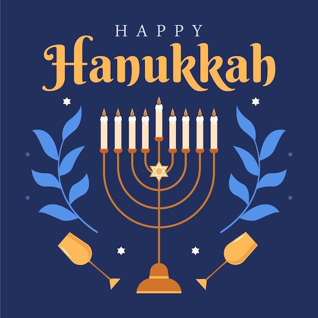 Fondo de diseño plano de Hanukkah dibujado a mano