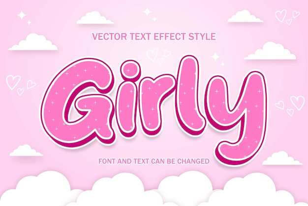 Vector fondo de diseño de plantilla de estilo de efecto de texto editable de tipografía kawaii linda de estilo de belleza rosa femenina