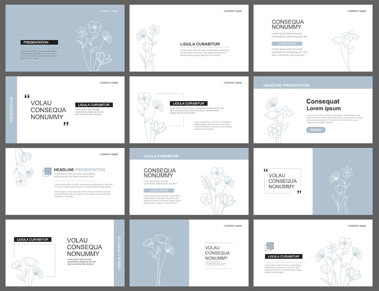 Vector fondo de diseño de presentación y diapositiva diseño de hojas pastel azul y plantilla de flores