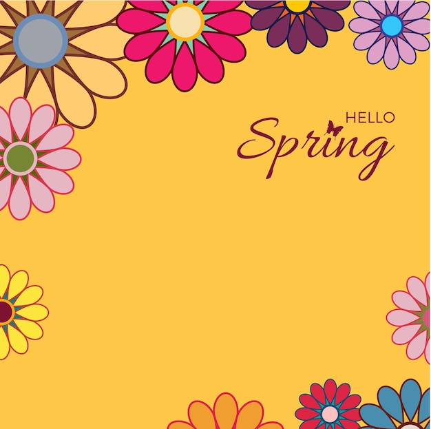 Fondo de diseño de primavera tarjeta para la temporada de primavera con marco y hojas y flores ilustración vectorial