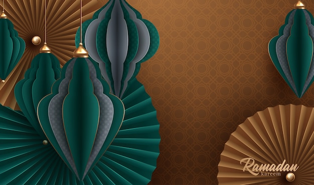 Fondo de diseño de Ramadán Kareem. Ilustración de vector de tarjeta de felicitación, póster y banner. Ilustración vectorial