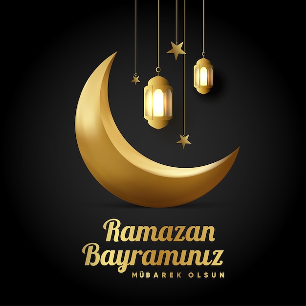 Fondo de diseño de tarjeta de saludos islámicos ramadan kareem con linternas y luna creciente