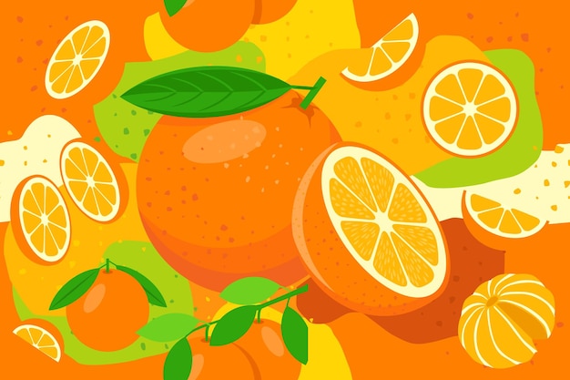 Fondo de diseño de vector abstracto de patrones sin fisuras de elementos de fruta naranja para diseño de embalaje