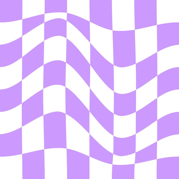 Fondo distorsionado del tablero de ajedrez ilusión visual a cuadros patrón psicodélico con púrpura deformado