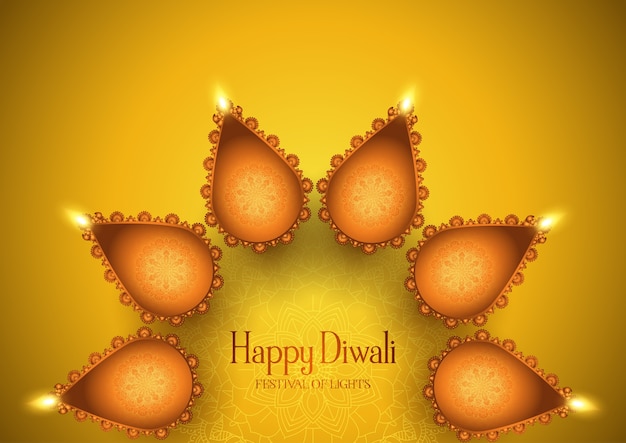 Fondo de diwali con diseño de lámparas de aceite decorativas.