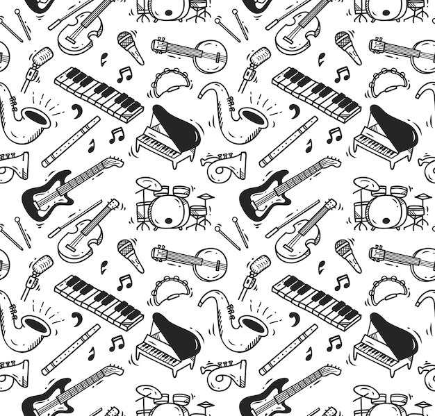 Vector fondo de doodle de instrumento de música