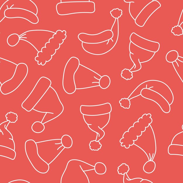 Fondo de Doodle de Navidad con sombreros de Papá Noel en fondo rojo