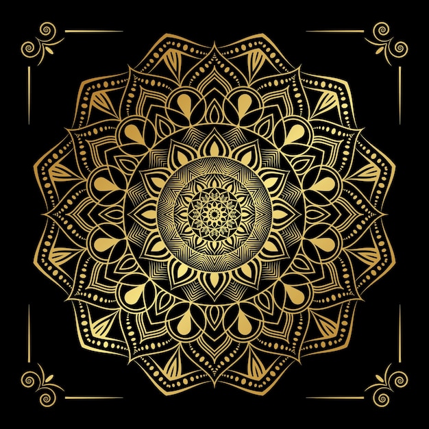 Fondo dorado con mandala de diseño vectorial gratuito