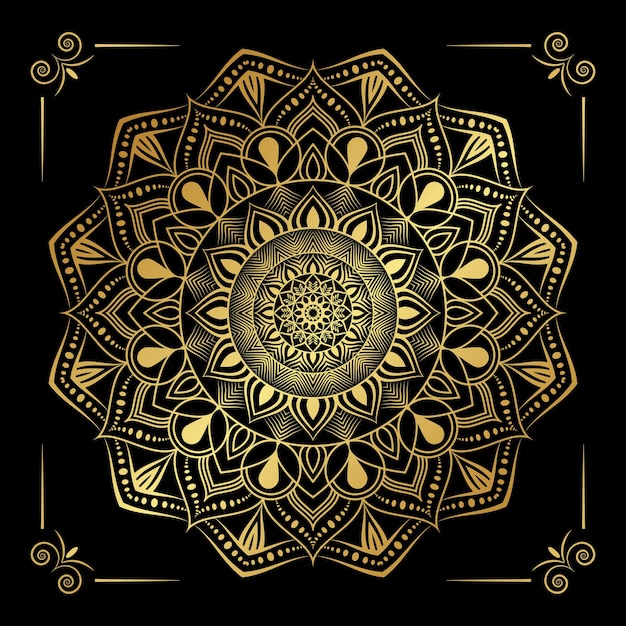 Fondo dorado con mandala de diseño vectorial gratuito