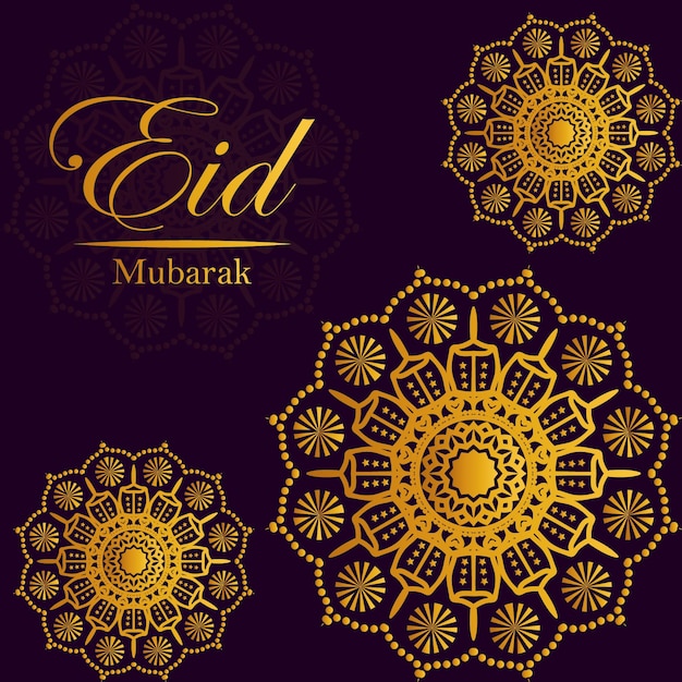 Un fondo dorado y negro con caligrafía árabe eid mubarak.