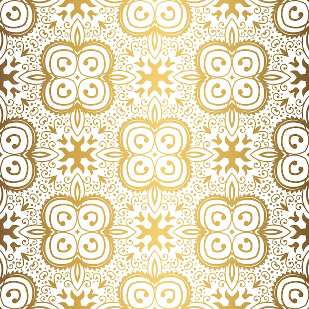 Fondo dorado Patrón sin costuras de lujo Adorno de tejido elegante para papel tapiz tela tapicería ropa de cama cortinas invitación de boda Vector de flores abstractas Motivo floral forjado