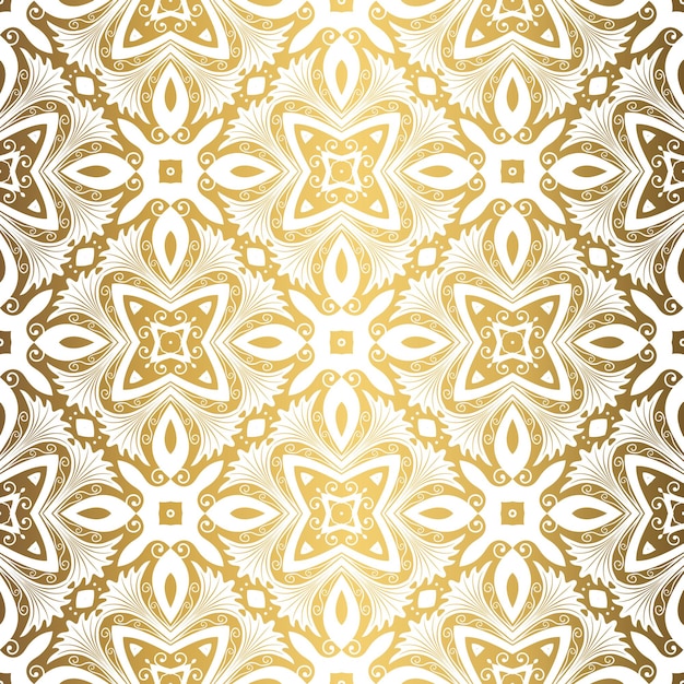 Fondo dorado Patrón sin costuras de lujo Adorno de tejido elegante para papel tapiz tela tapicería ropa de cama cortinas invitación de boda Vector de flores abstractas Motivo floral forjado