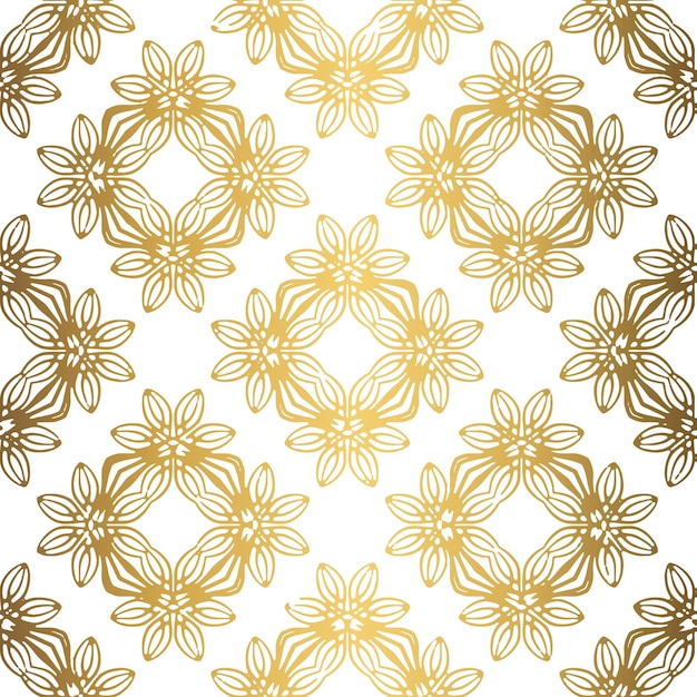 Fondo dorado Patrón sin costuras de lujo Adorno de tejido elegante para papel tapiz tela tapicería ropa de cama cortinas invitación de boda Vector de flores abstractas Motivo floral forjado